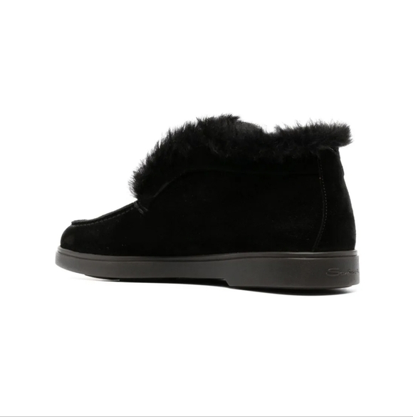 Santoni Black Fur-Trimmed Boots main image 8